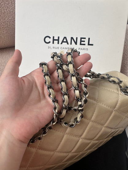 Chanel Large Classic Flap Bag Beige Calfskin