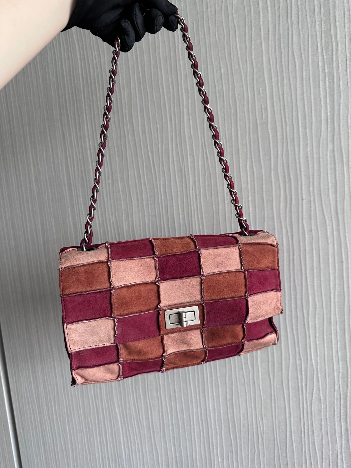 Vintage Chanel Chocolate Bar Suede 2.55 Reissue Single Flap Shoulder Bag