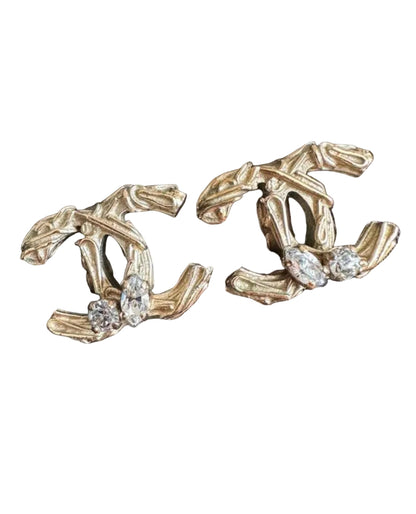 Chanel Gold Crystal CC Earrings