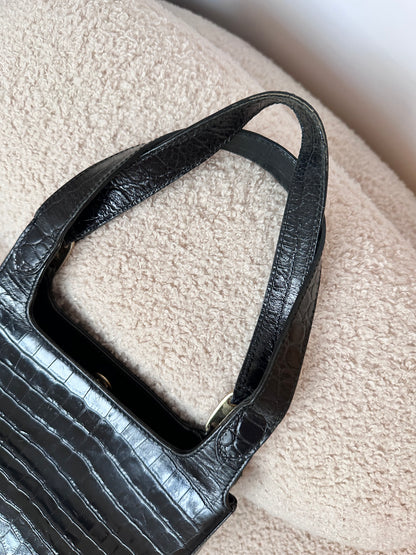 Salvatore Ferragamo Vintage Black Crocodile Embossed Tote Ba