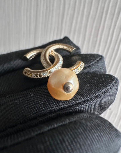 Chanel Dangling Pearl Brooch Bronze Crystals