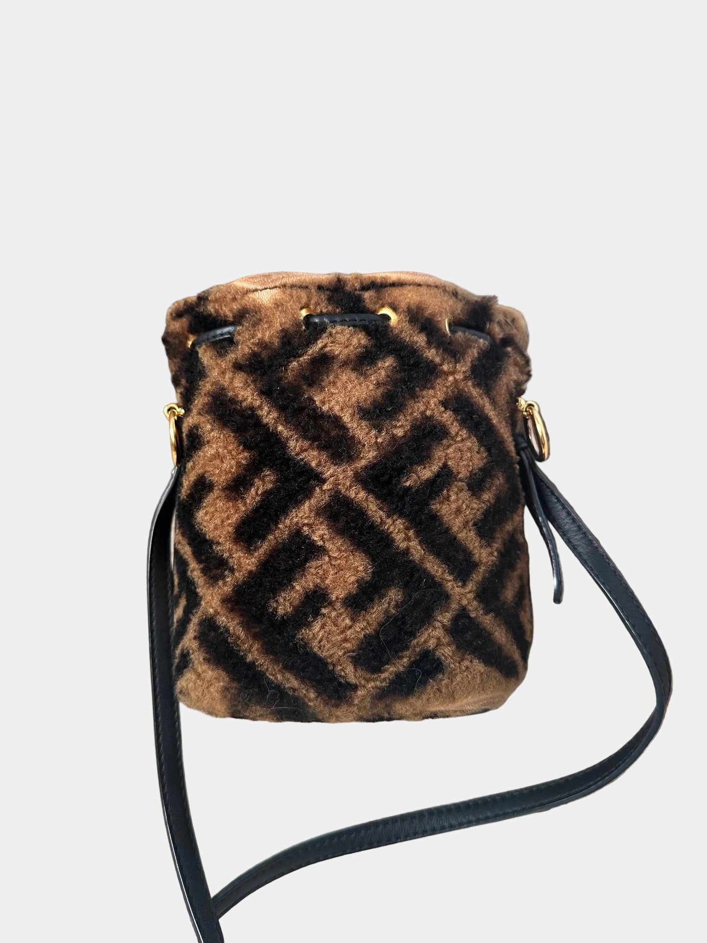 Fendi Mon Tresor FF Monogram Fur Shearling Bucket Bag
