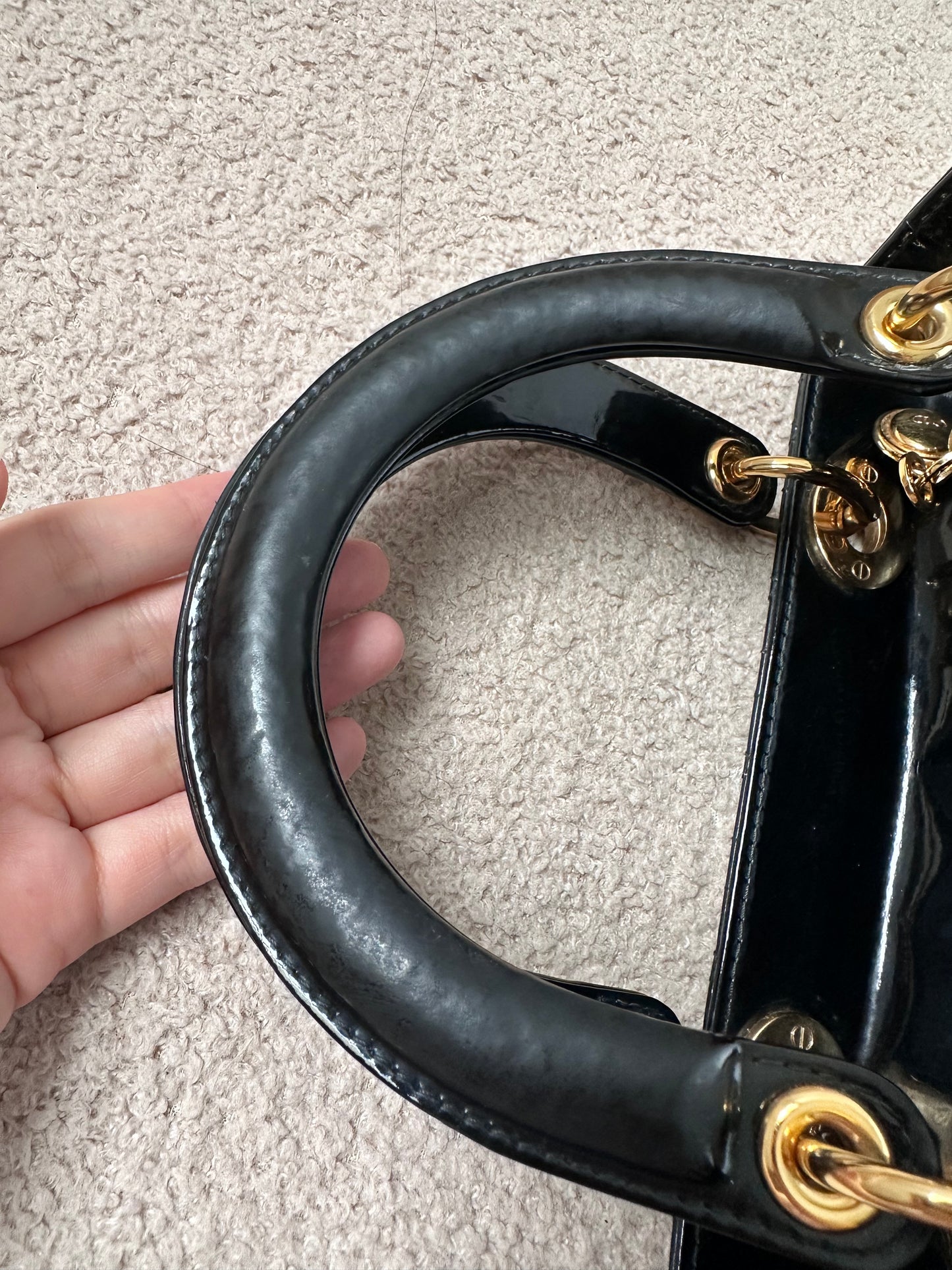 Christian Dior Lady Dior Medium Black Patent Gold Hardware