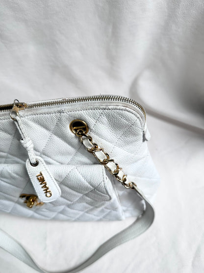 Chanel Caviar Quilted Hobo Shoppers Tote Bag - White / 24K Gold Plated Hardware
