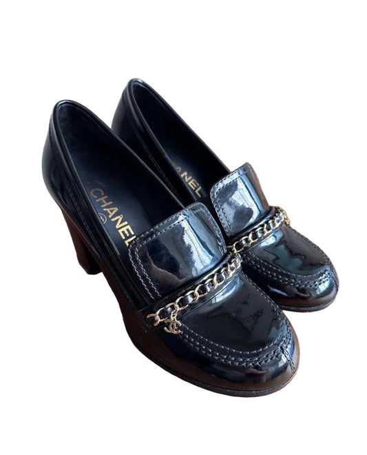 Chanel Black Chain Moccasins Loafers Pumps Heels