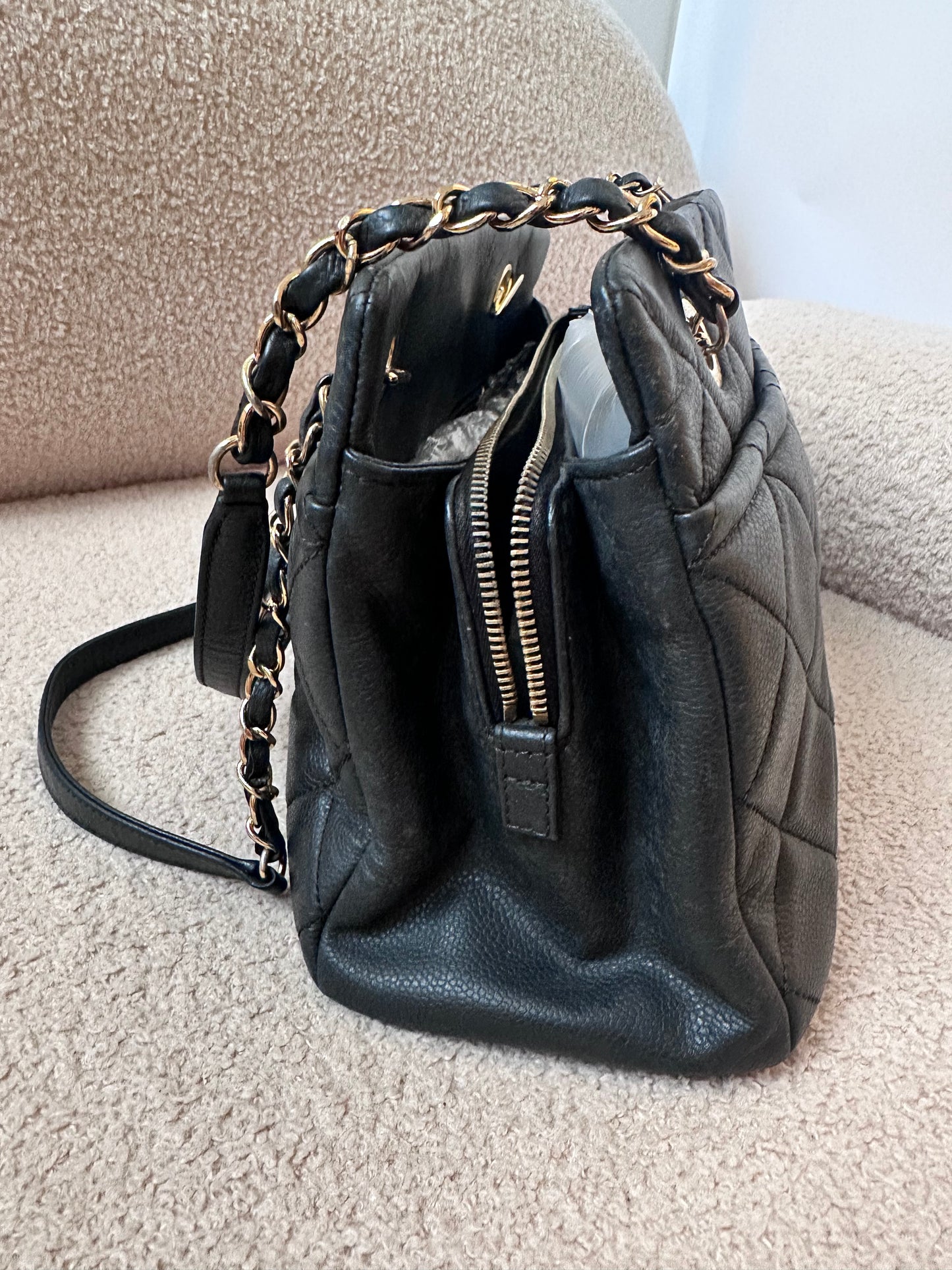 Chanel Caviar Bowling Shoppers Tote Bag - Black Gold Hardware