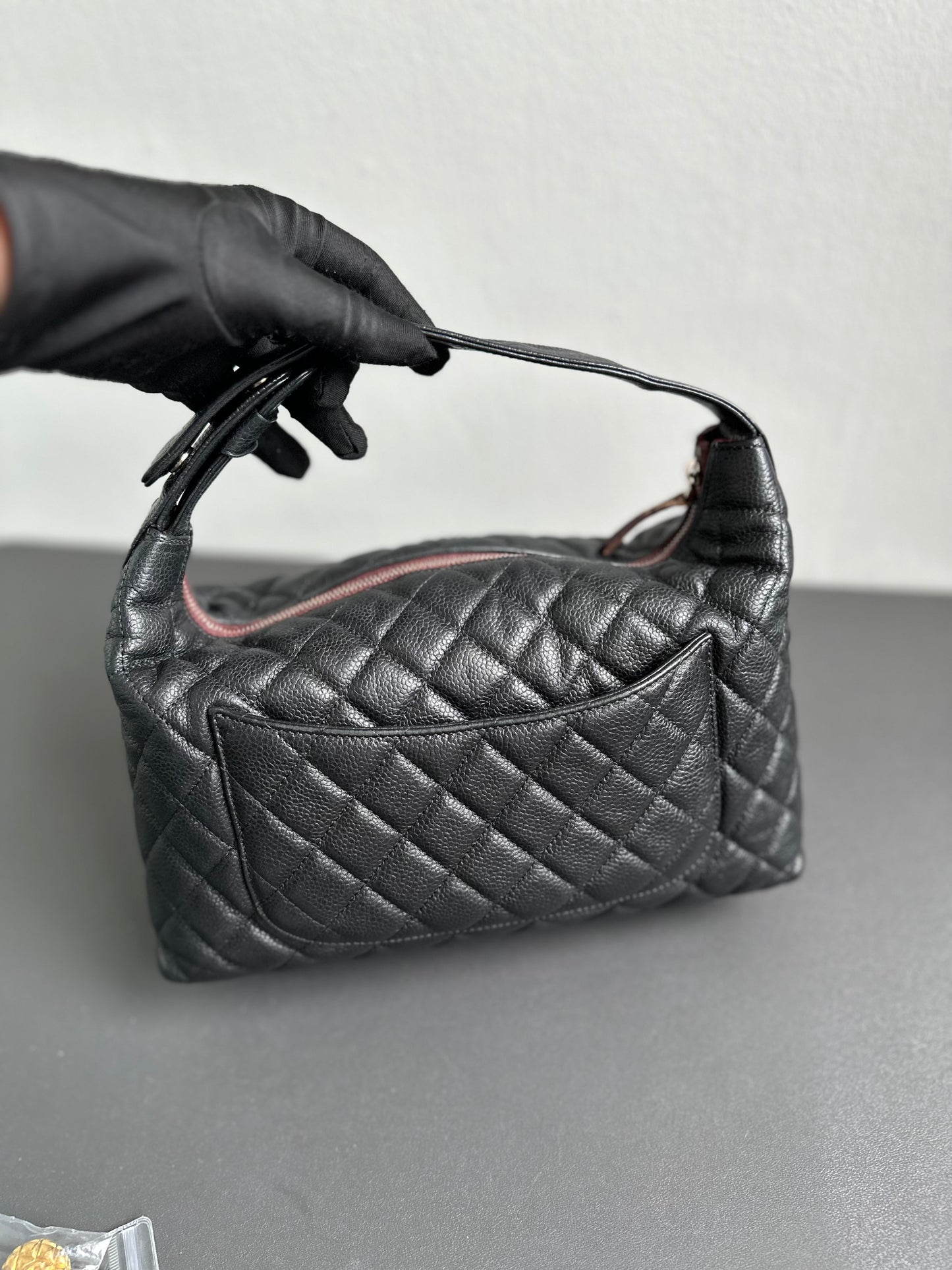 Chanel Caviar Hobo Lunchbox Top Handle Back Silver Hardware