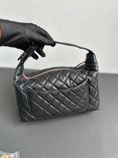 Chanel Caviar Hobo Lunchbox Top Handle Back Silver Hardware