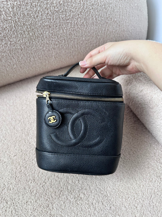 Chanel Vintage Caviar Vanity Top Handle Bag Black