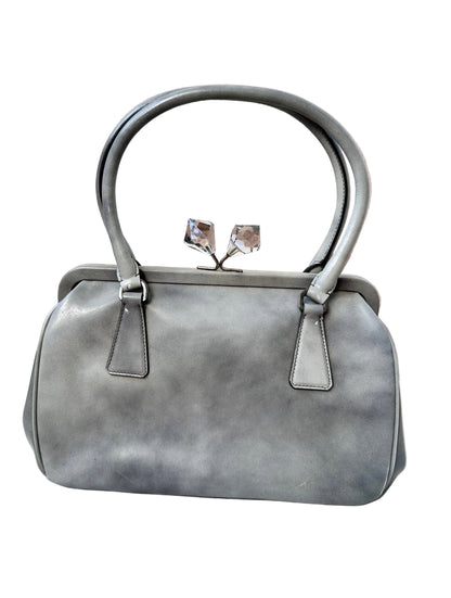 Prada 2012 Grigio Spazzolato Leather Kiss-Lock Frame Satchel Bag