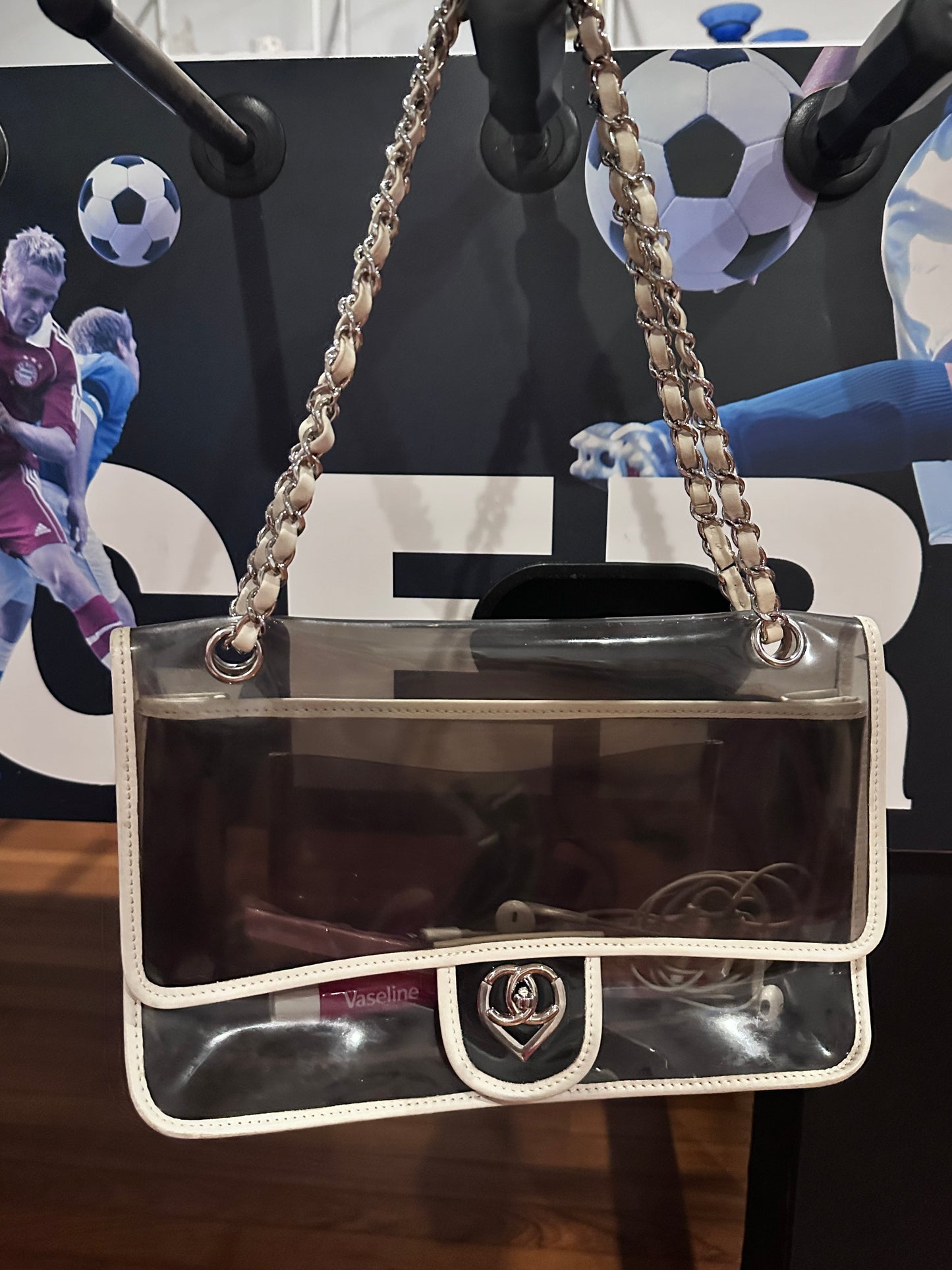 RARE Chanel 2008 Heart Lock PVC Medium Chain Flap Bag