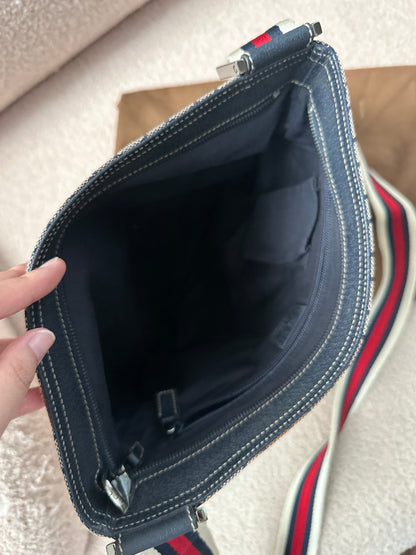 Gucci Canvas Double Pochette Crossbody Messenger Bag