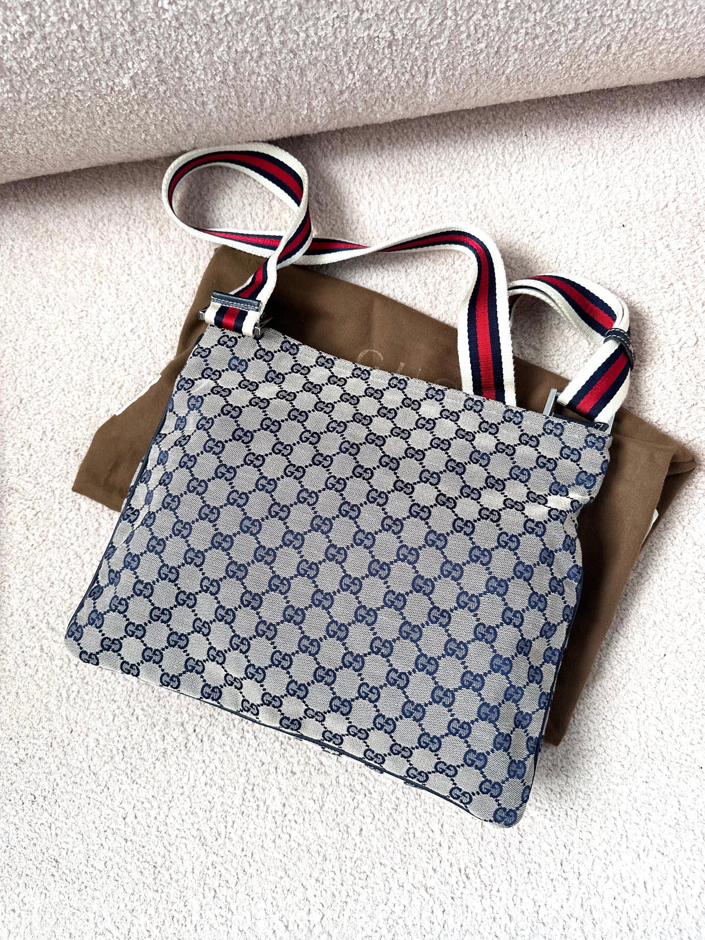 Gucci Canvas Double Pochette Crossbody Messenger Bag