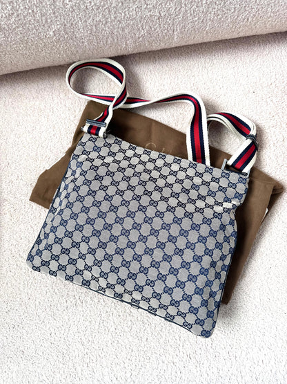 Gucci Canvas Double Pochette Crossbody Messenger Bag