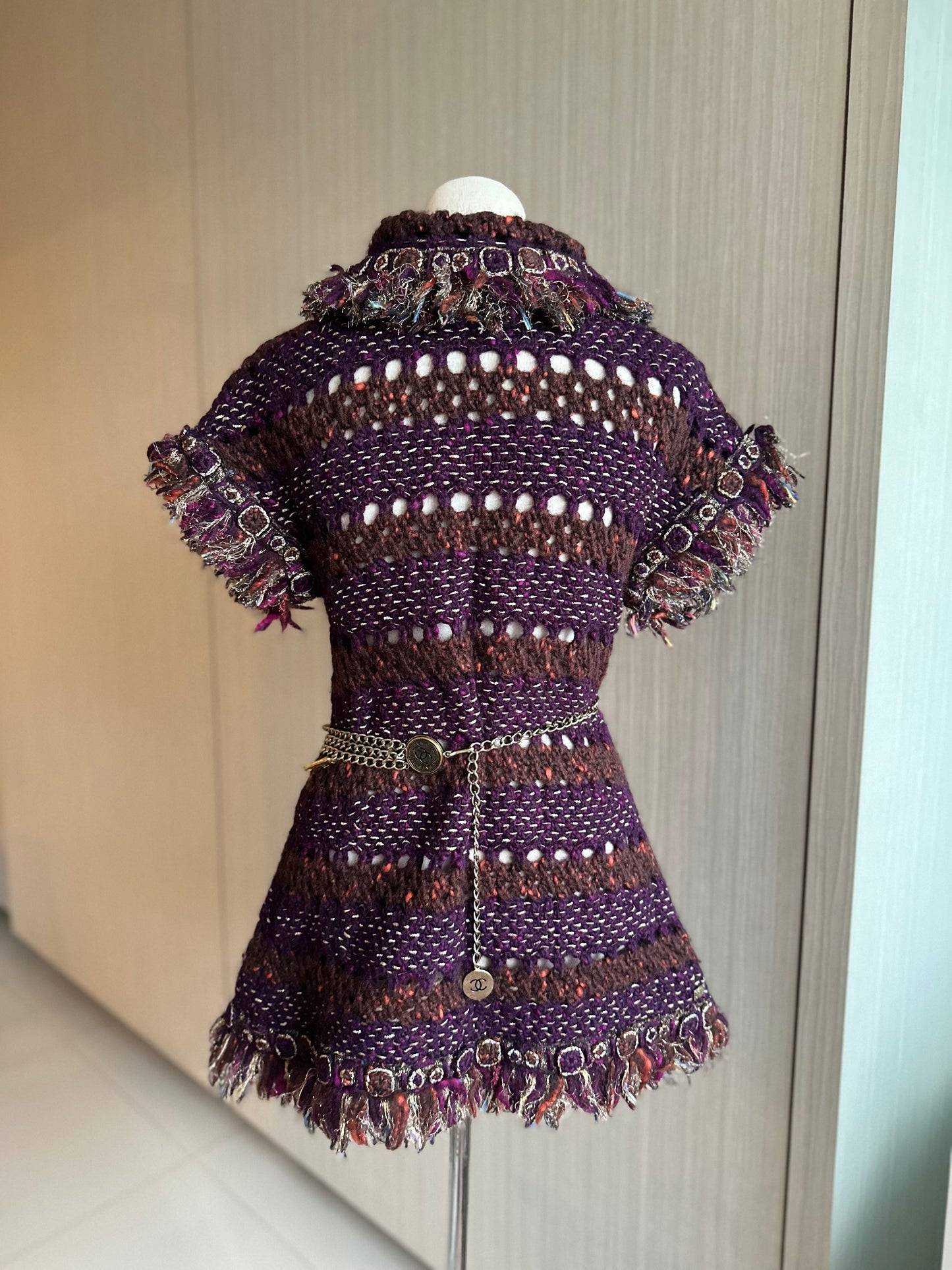 Rare Chanel Egyptian Runway Show Gold Thread Purple Tweed Woven Dress