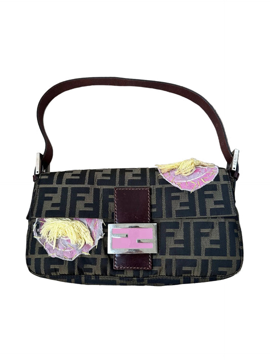 Fendi Embroidered Flower Baguette Pink FF Buckle