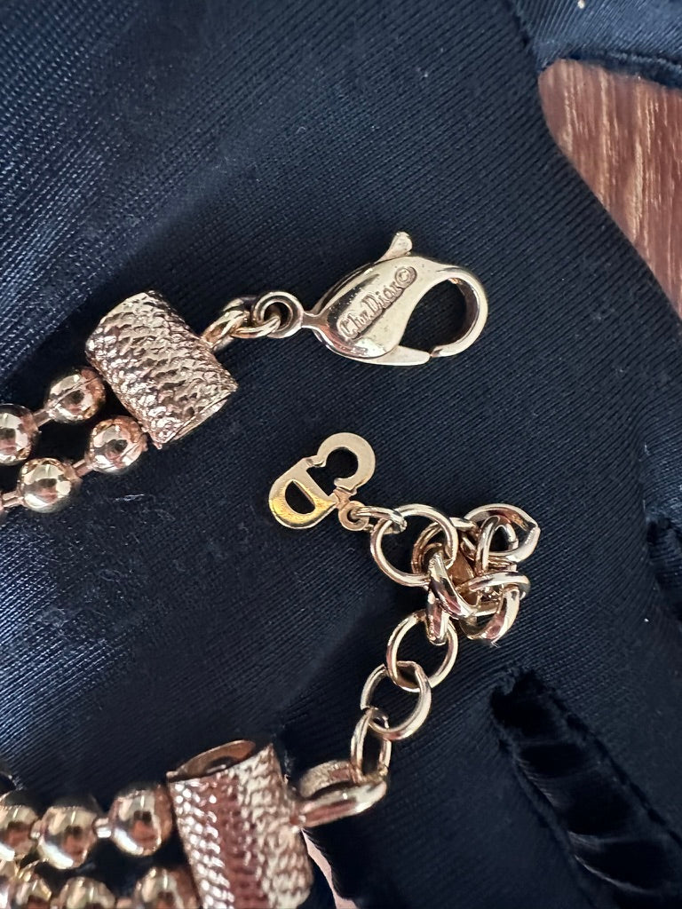 Dior Vintage Gold Tone Waterfall Statement Necklace Crystals