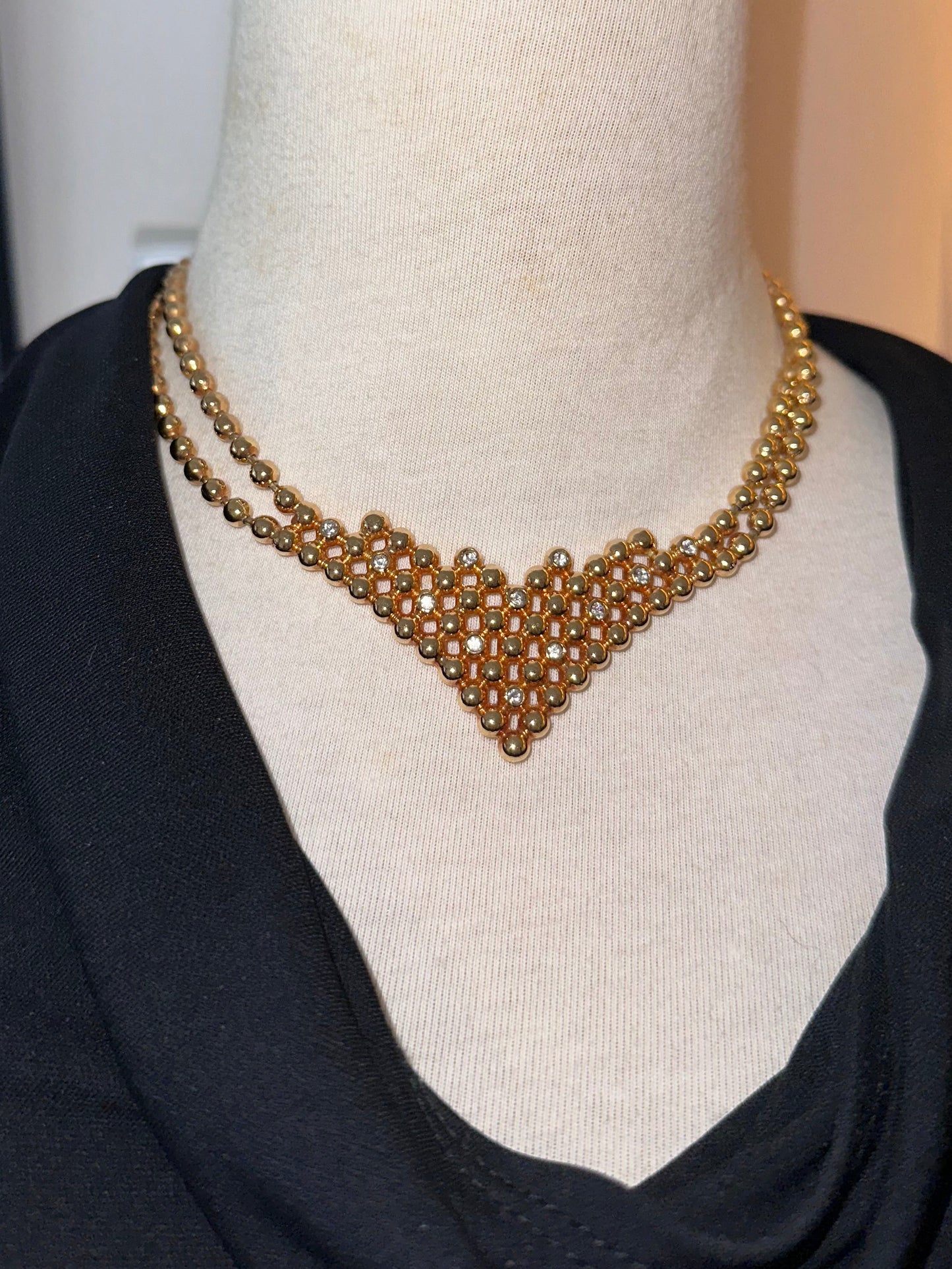 Rare Dior Vintage Gold Tone Waterfall Statement Necklace Crystals