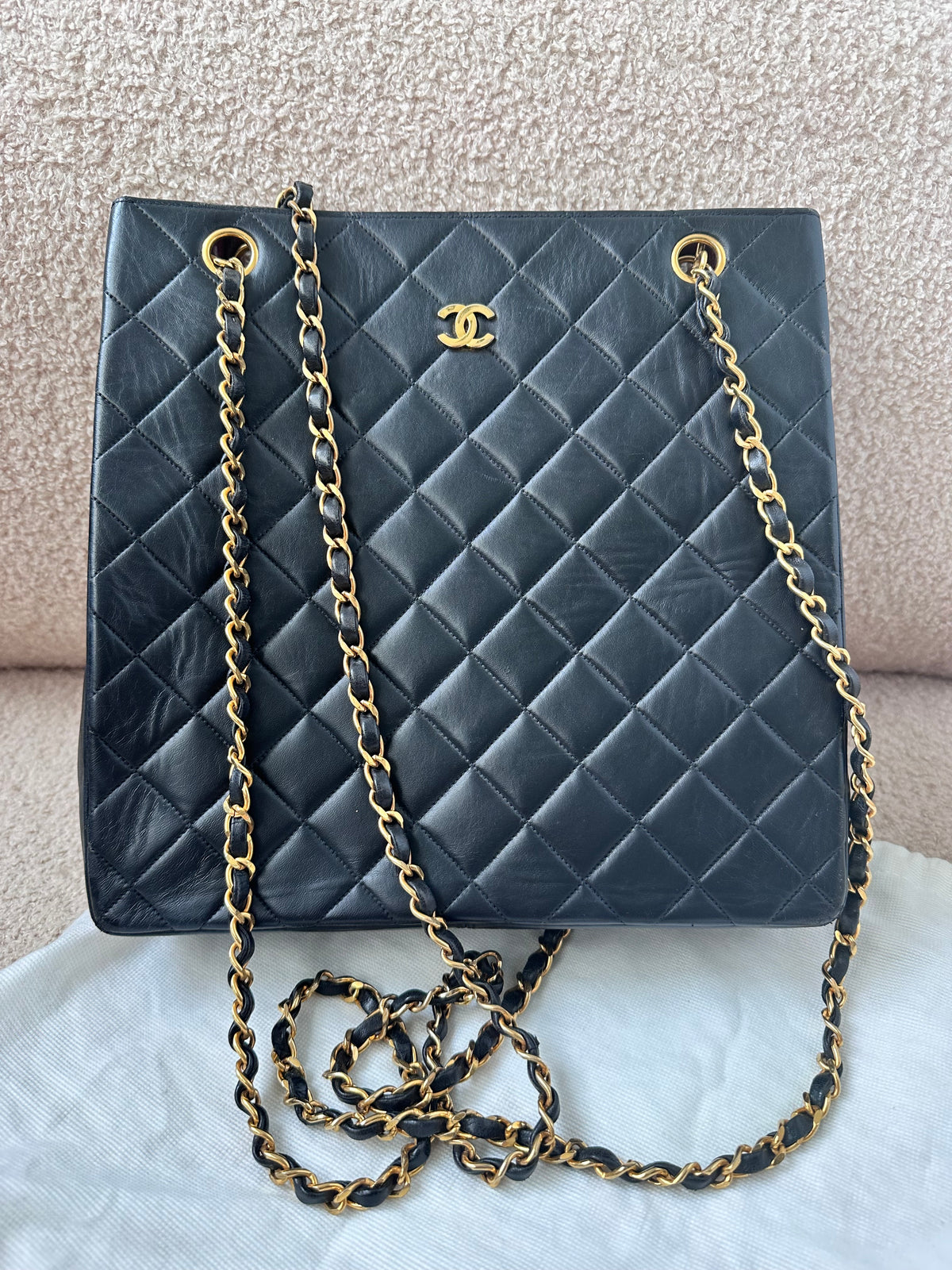 Chanel Vintage Timeless Classic Vertical Quilted Shopping Tote Bag