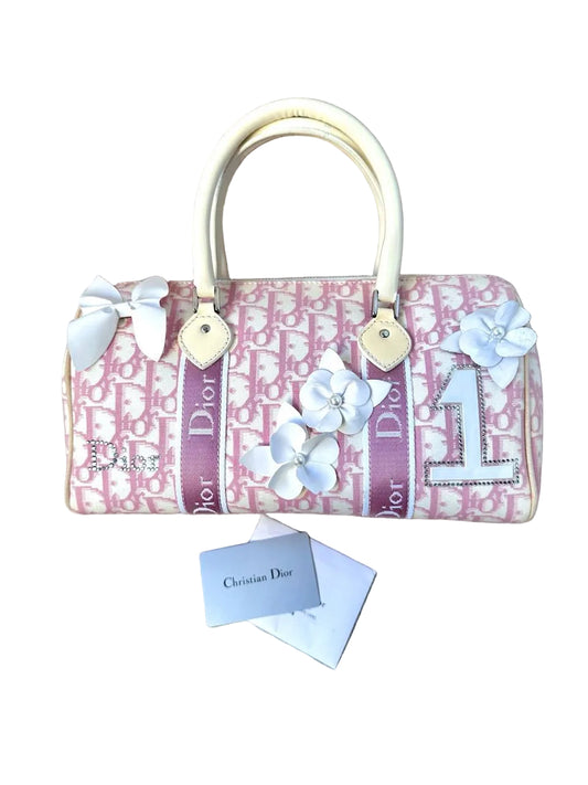 Dior John Galliano Girly Pink Flowers Trotter Boston Bag