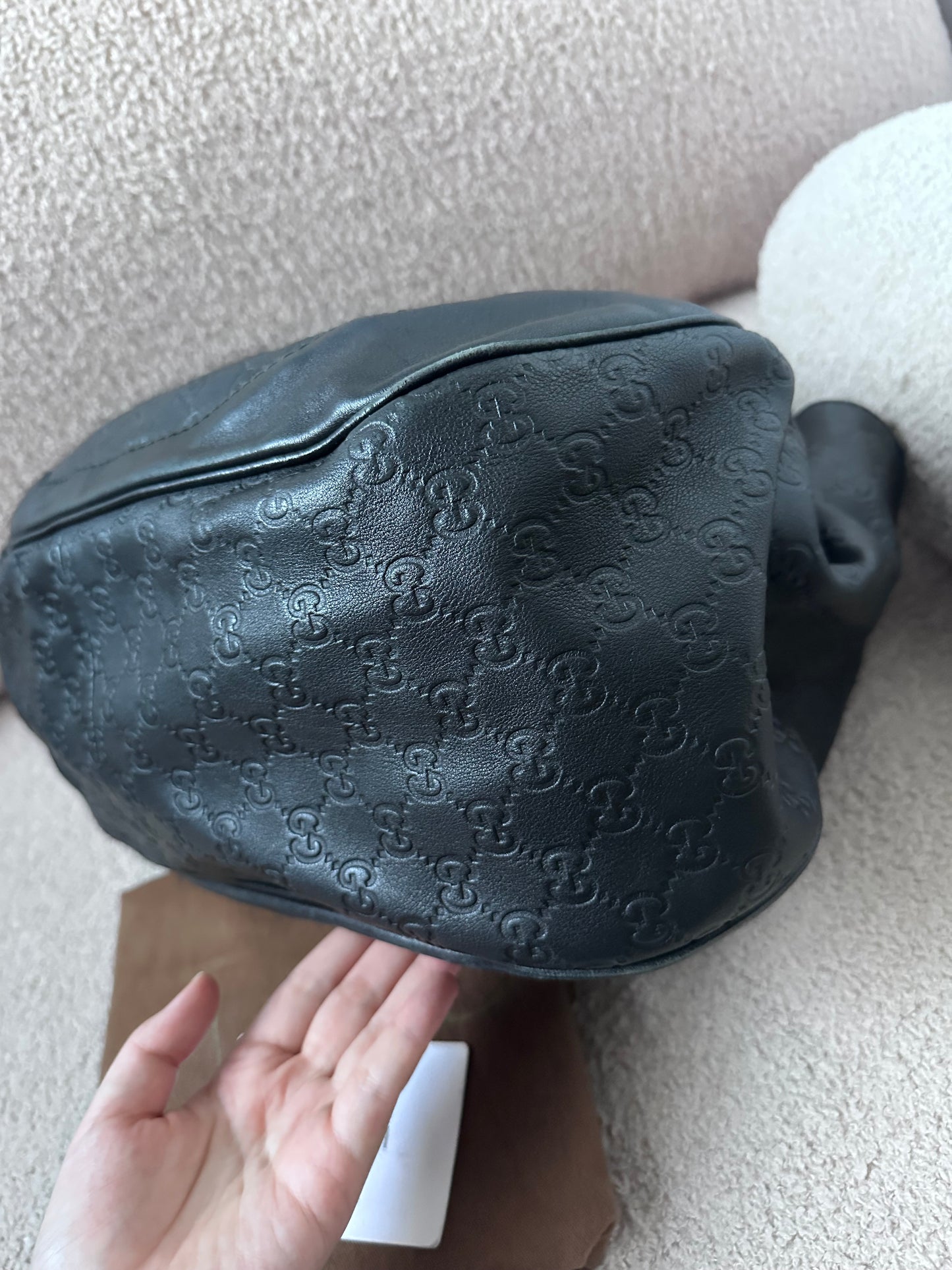 Gucci Guccissima Charlotte Large Hobo Bag with Black / Gold Tone GG Logo