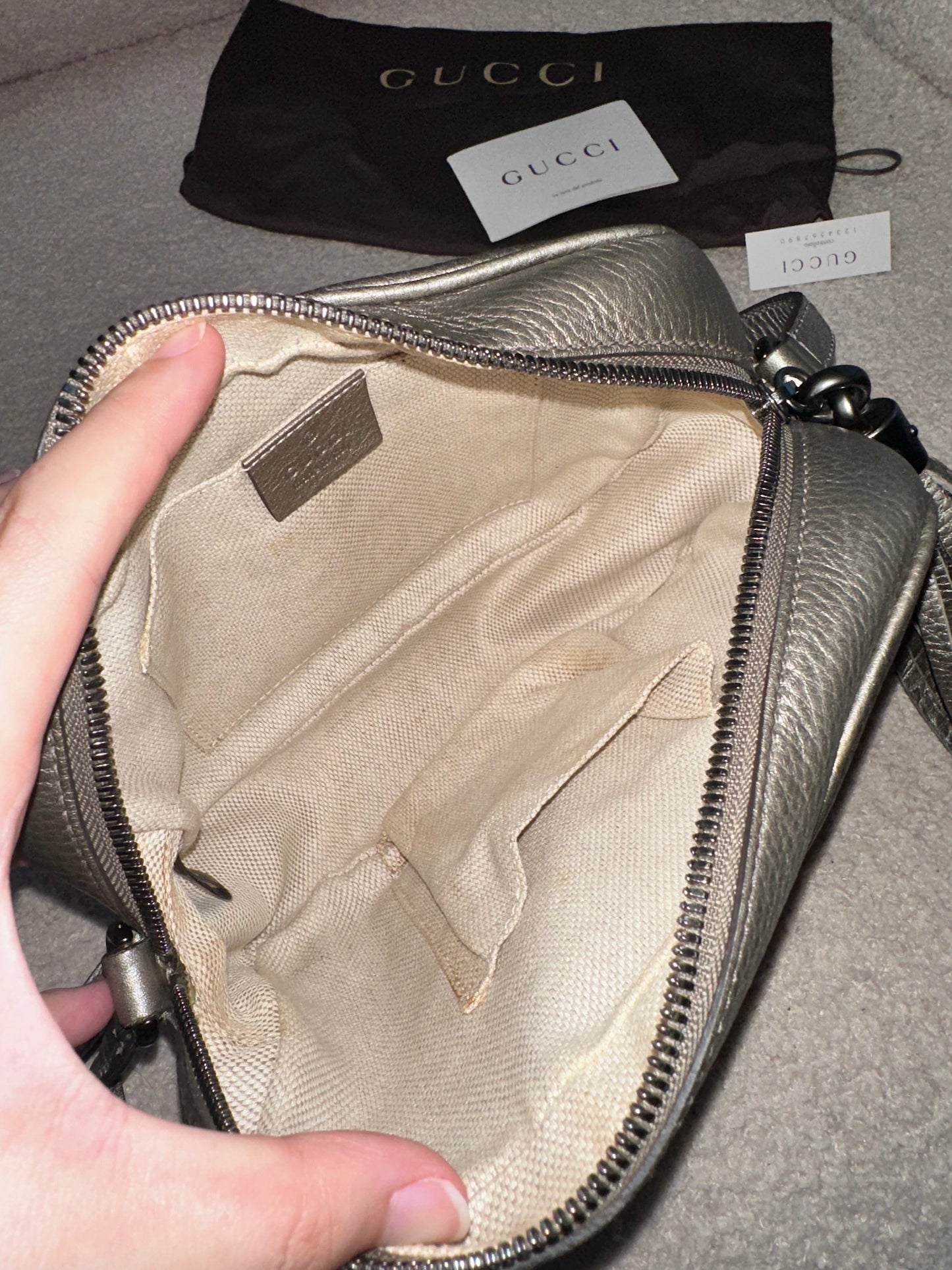 Gucci Soho Disco Crossbody Bag Metallic Silver