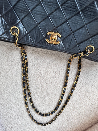 Chanel Black Vintage Quilted Chain Tote Bag 24K Gold Hardware