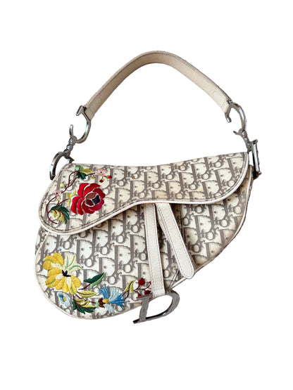 Dior 2005 John Galliano Vintage Embroidery Flower Trotter Saddle Bag