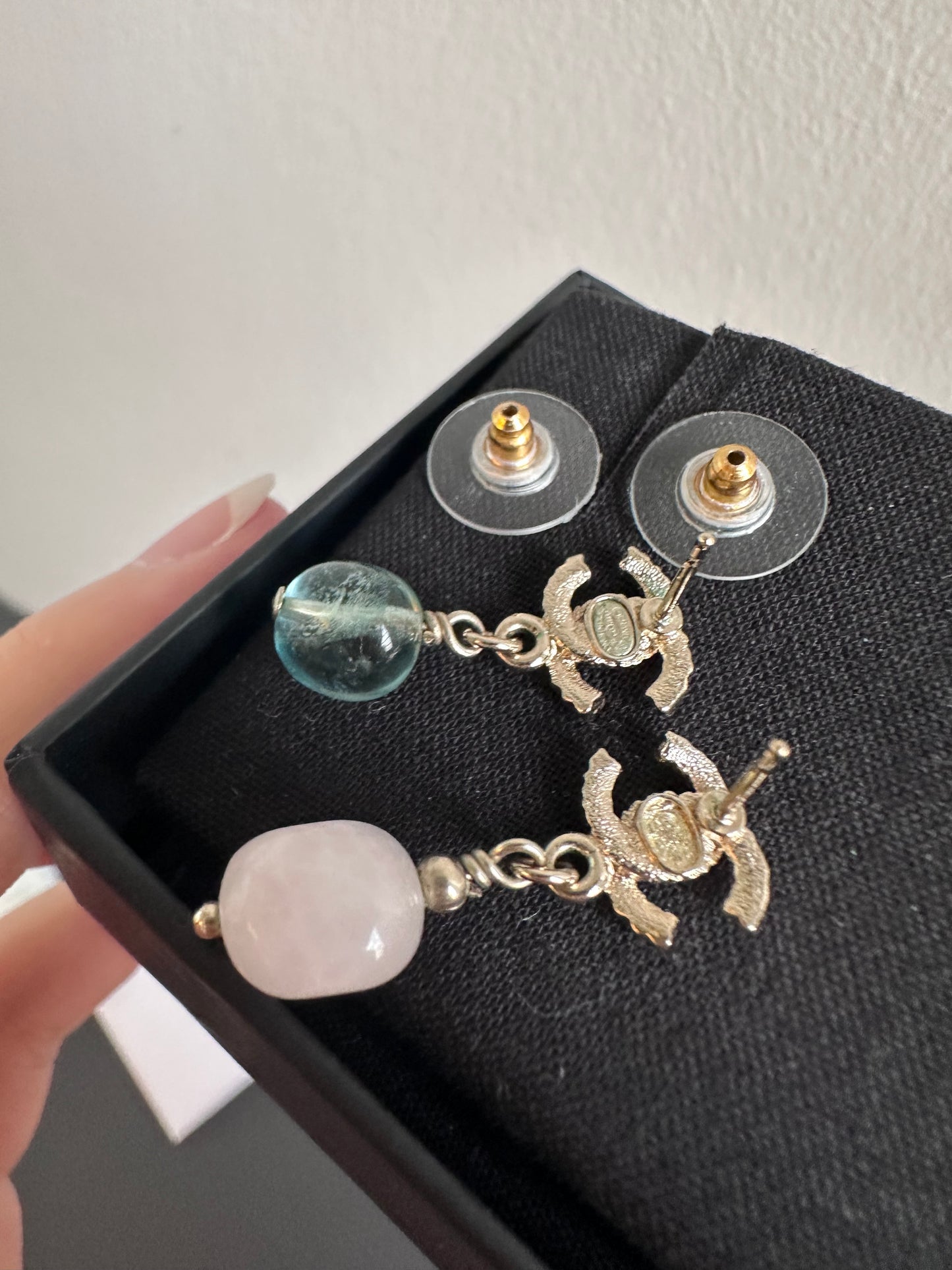 Rare Chanel Rainbow Crystal CC Drop Dangling Earrings