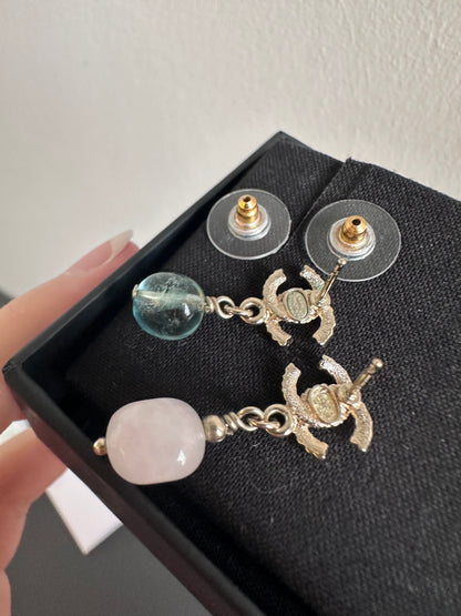 Rare Chanel Rainbow Crystal CC Drop Dangling Earrings
