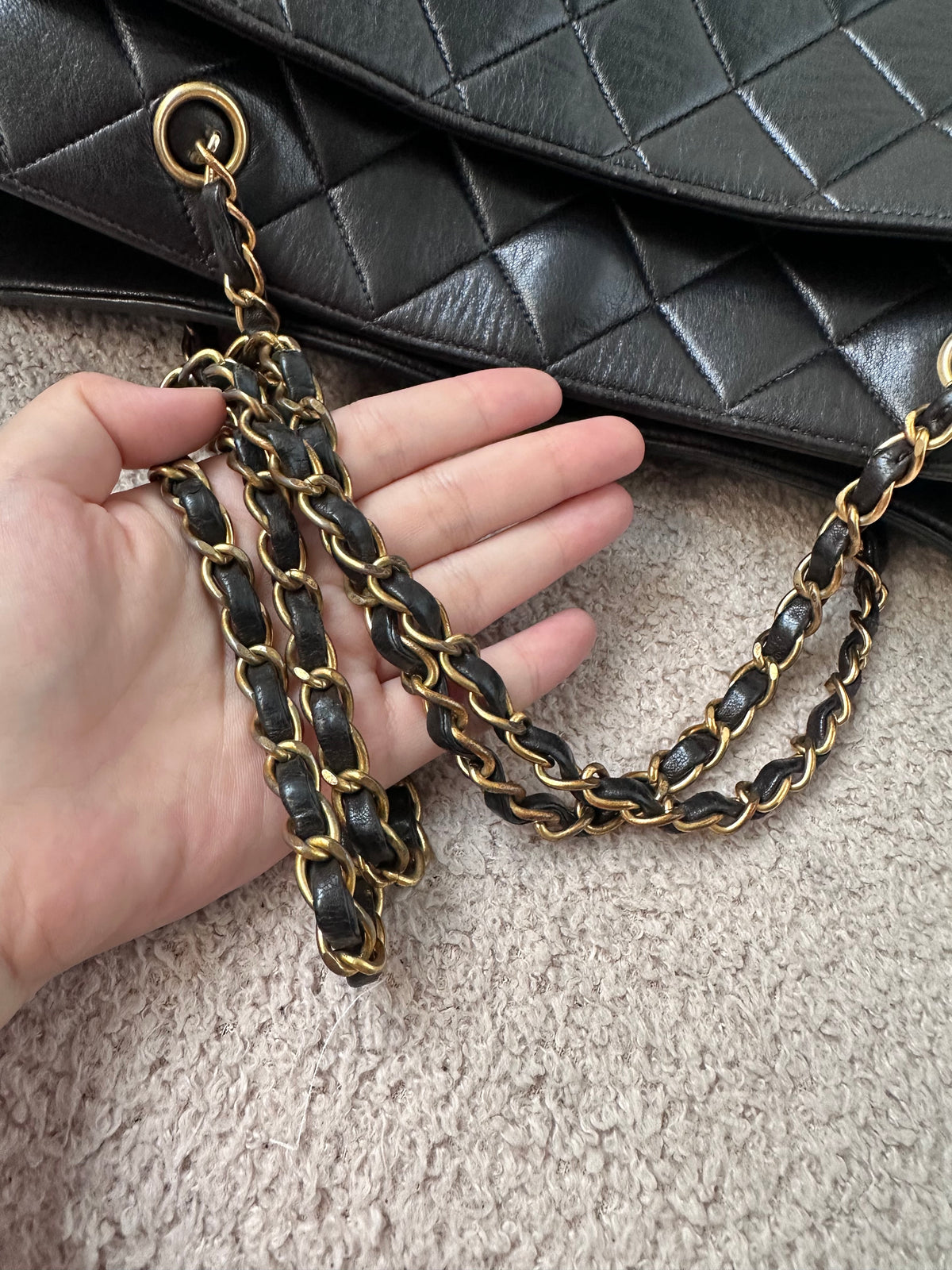 Chanel Black Vintage Quilted Chain Tote Bag 24K Gold Hardware