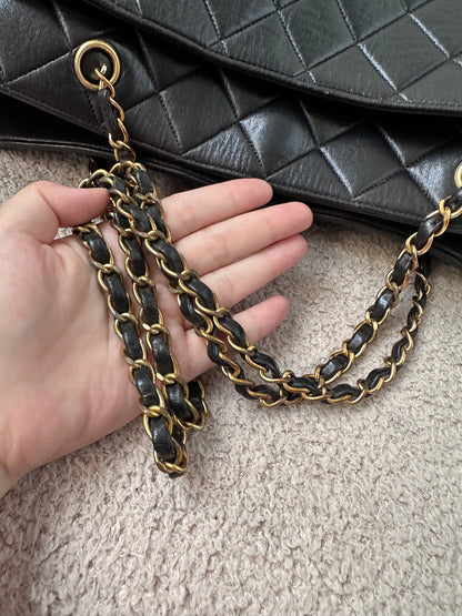 Chanel Black Vintage Quilted Chain Tote Bag 24K Gold Hardware