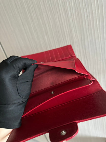 Chanel Caviar Classic Trifold Long Wallet Red Silver Hardware