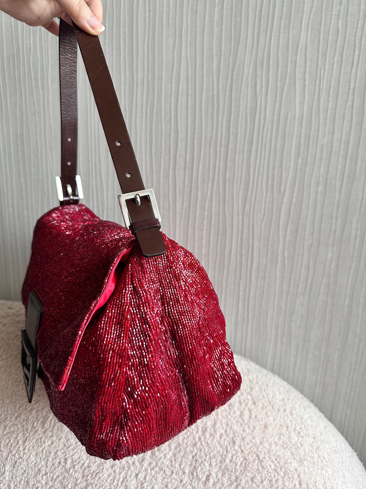 Fendi Red Beaded Sequin Mamma Baguette Archive