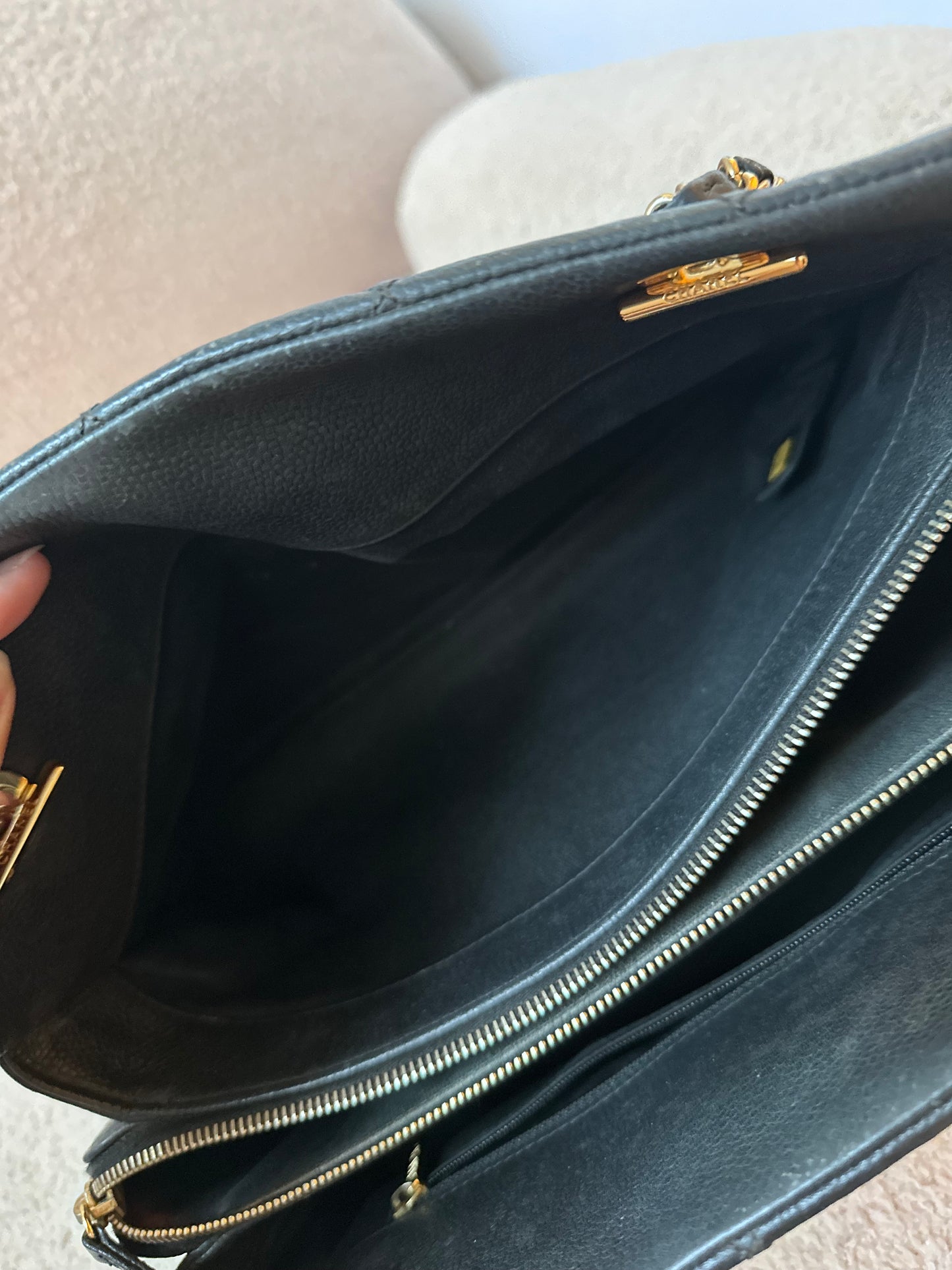 Chanel Caviar Bowling Shoppers Tote Bag - Black Gold Hardware