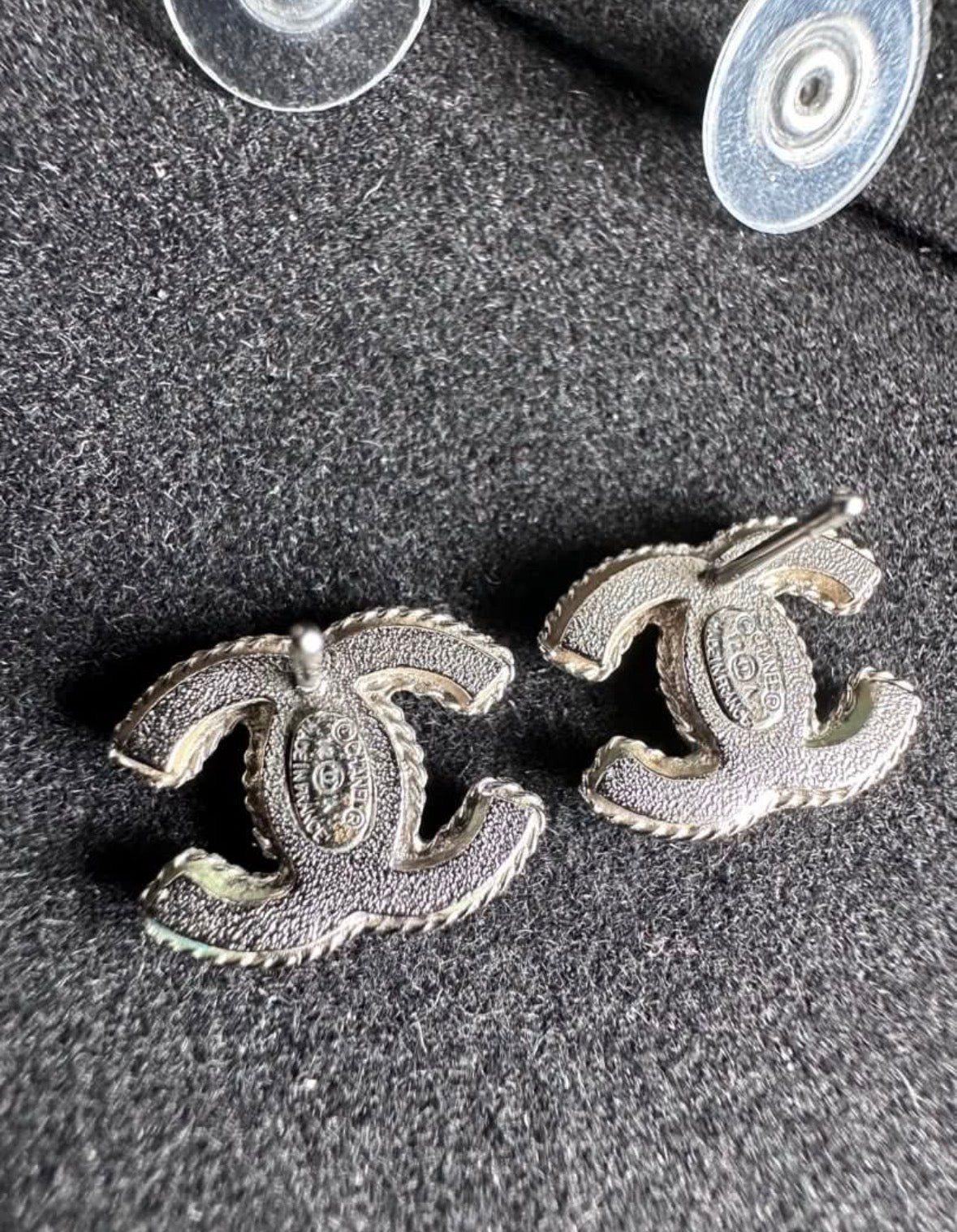 Chanel Classic CC Silver Stud Earrings