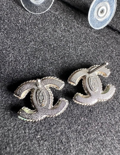 Chanel Classic CC Silver Stud Earrings