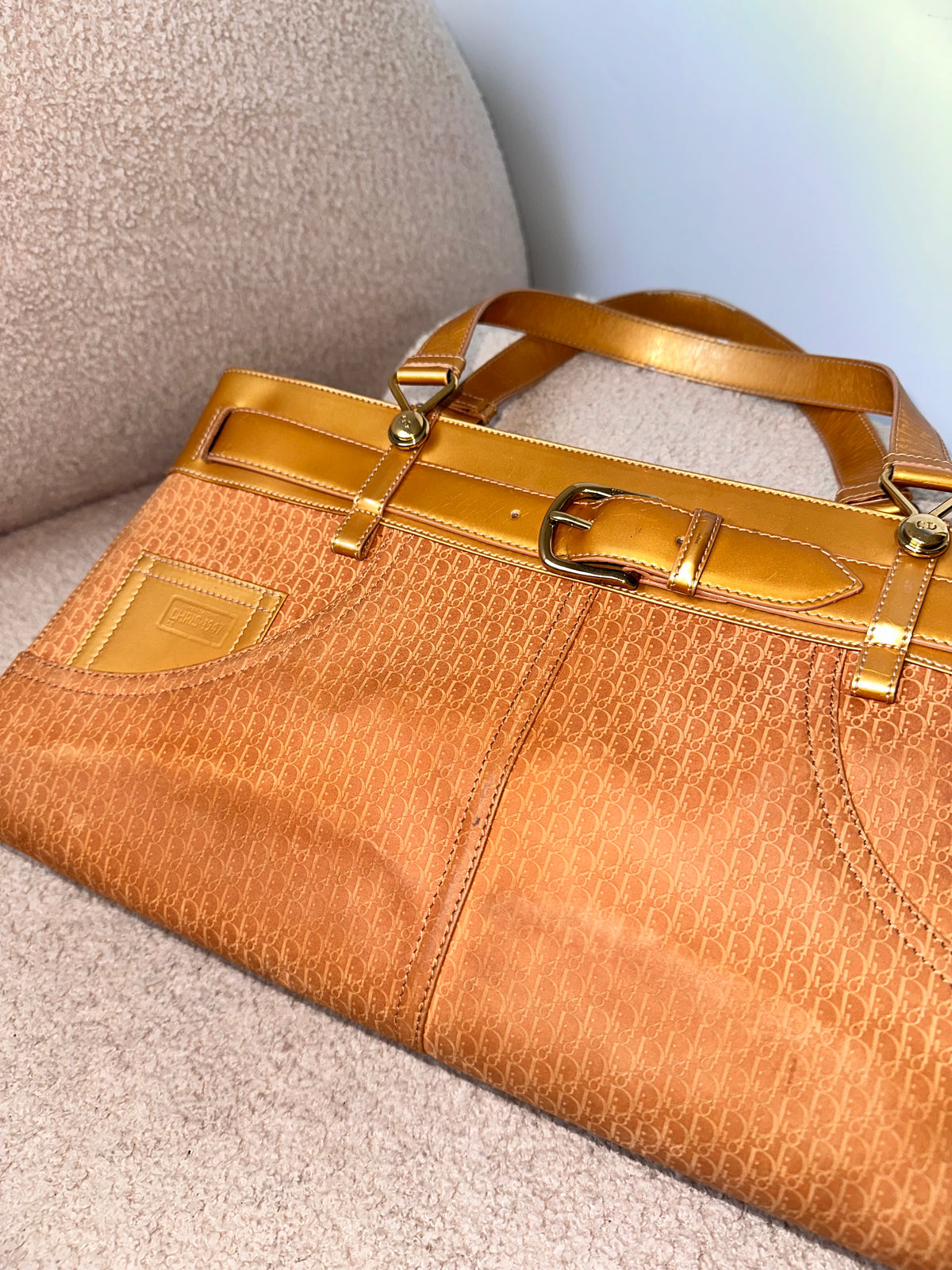 Christian Dior Orange Iridescent Trotter Jeans Pocket Shoulder Bag
