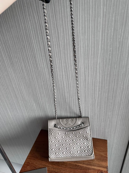 Tory Burch Fleming Crossbody Bag in Grey Leather