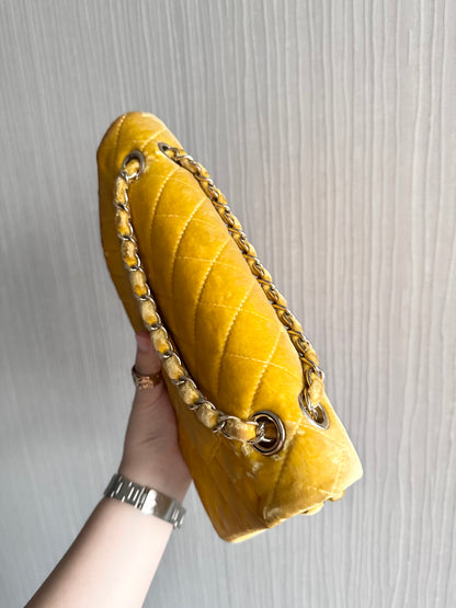 Chanel Medium Classic Flap Yellow Velvet Leather