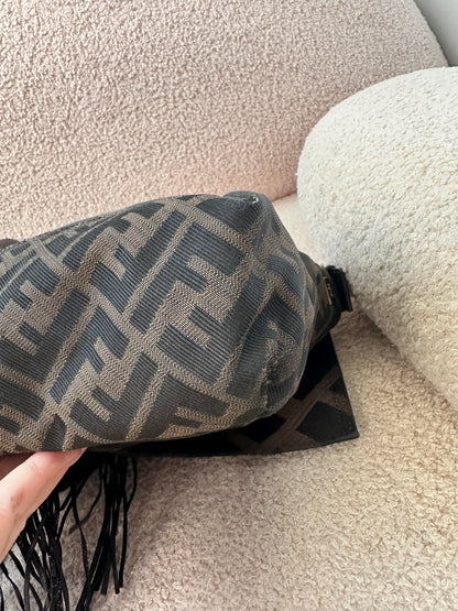 Archive Fendi Maxi Tobacco Zucca Fringe Baguette