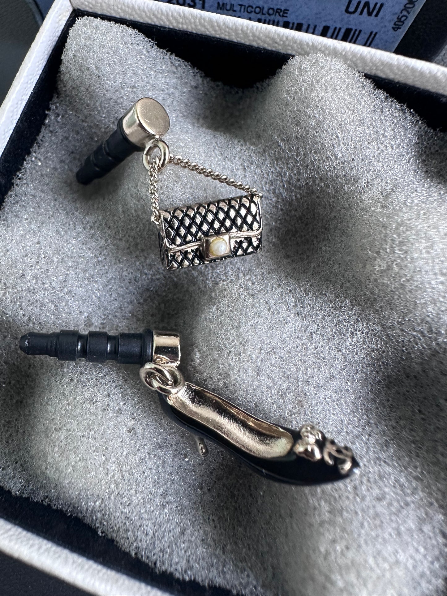 VERY RARE [Set of 2] Chanel 2000s Charms Earphone Jack (Heels, Chanel flap bag)