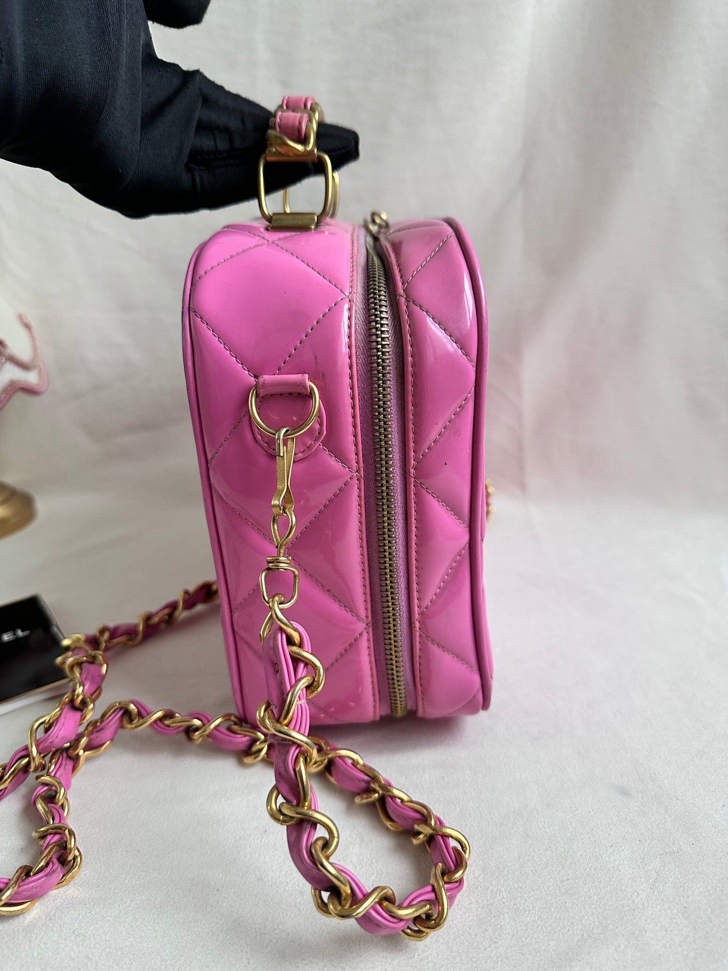 Rare Chanel 1995 Barbie Pink Medium Vanity Two Way Bag with Chain