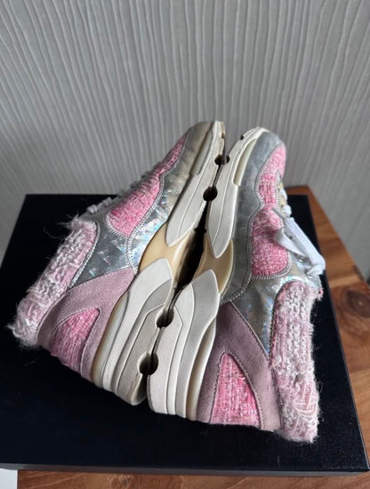 Chanel Pink Tweed Trainers Sneakers Shoes - Size 36.5