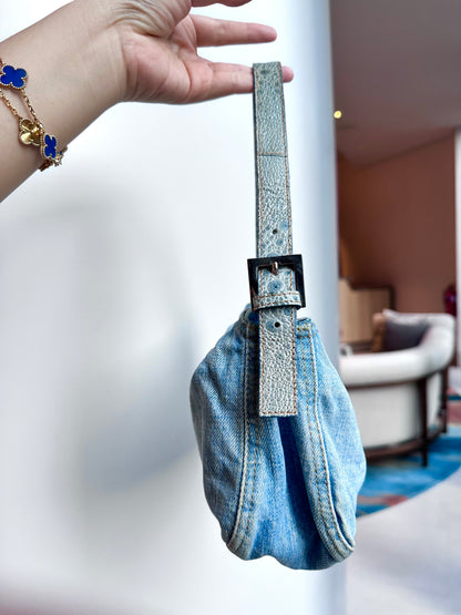 Fendi Denim Lapis Lazuli Exotic Leather Baguette