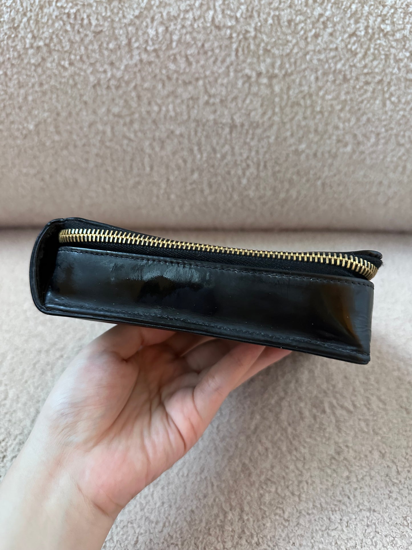 RARE Chanel Vintage Vanity Makeup Zip Case Clutch - 24K Gold Plated Hardware / Black Patent