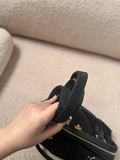 Prada Black Tessuto Leather Trim Top Handle Bag with Strap