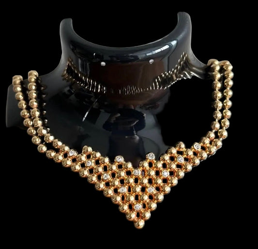Rare Dior Vintage Gold Tone Waterfall Statement Necklace Crystals