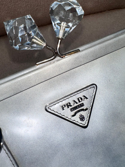 Prada 2012 Grigio Spazzolato Leather Kiss-Lock Frame Satchel Bag