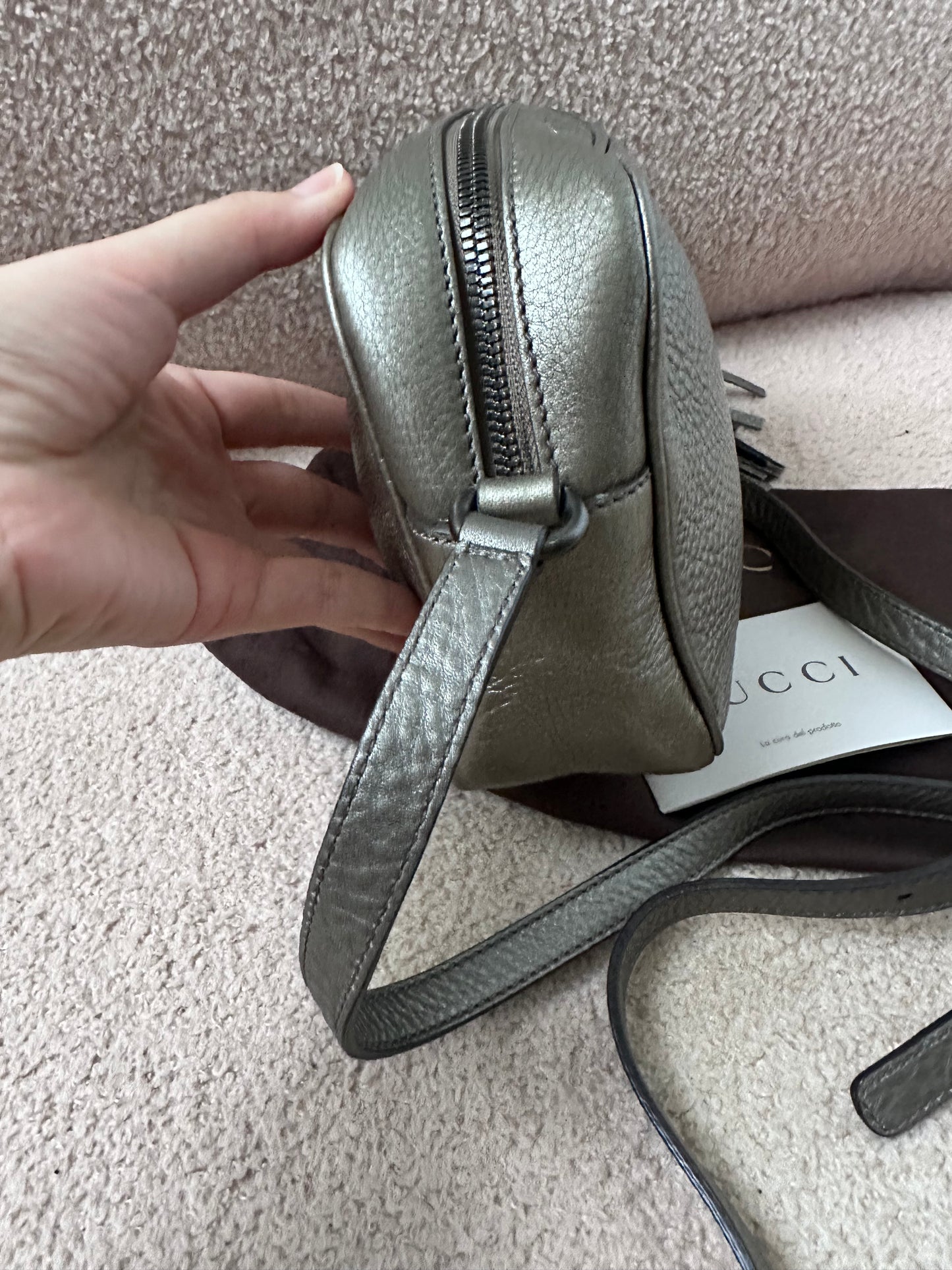 Gucci Soho Disco Crossbody Bag Metallic Silver
